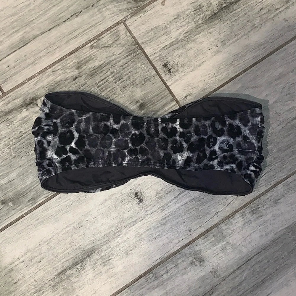 Express Bandeau Bra Top Small Black Lace Cheetah Leopard Print EUC